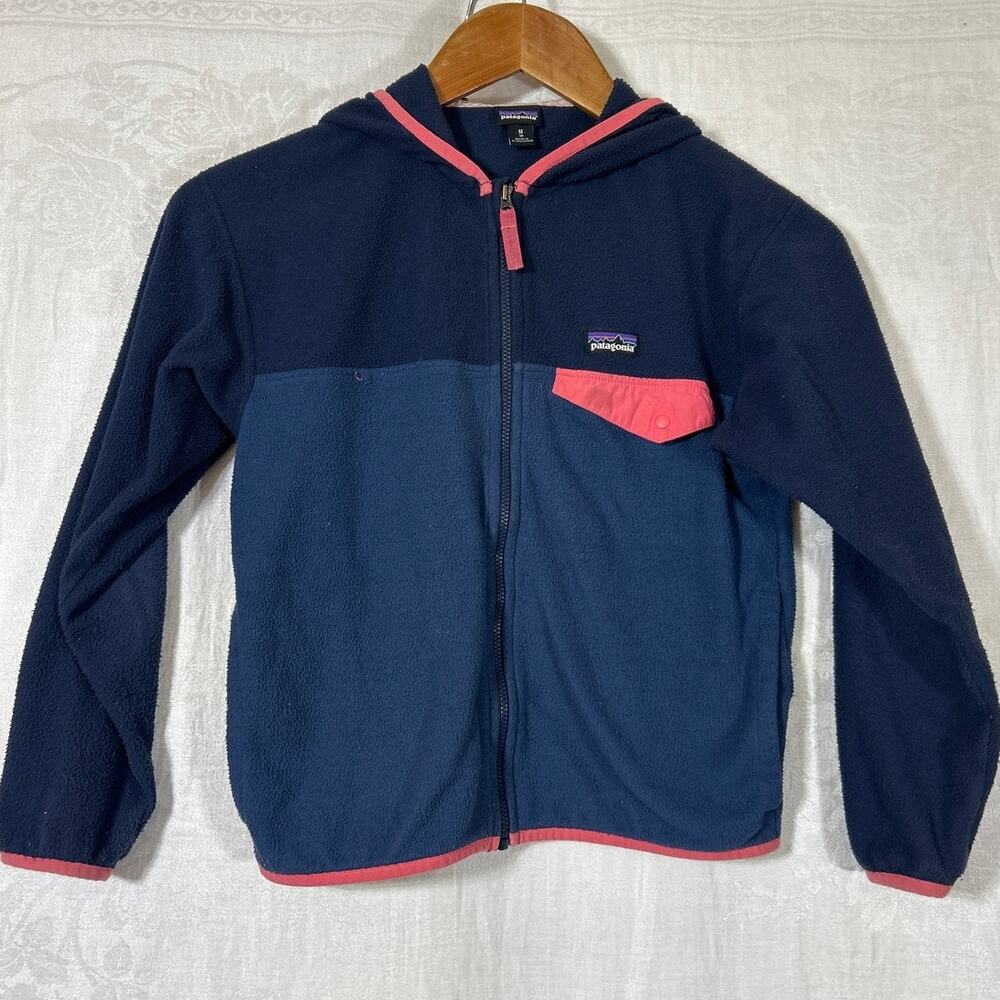 Patagonia Micro D Snap T Jacket Medium 10 Navy Blue Pink Full Zip Hoodie Fleece